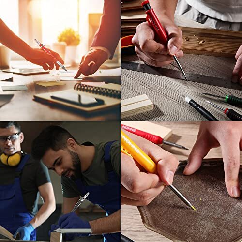 Enhon 4 Pcs Mechanical Carpenter Pencils with 40 Refills and Mental Marking 