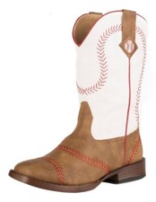 Roper Western Boots Boys Baseball Faux Square Tan 09-018-1902-0083 TA