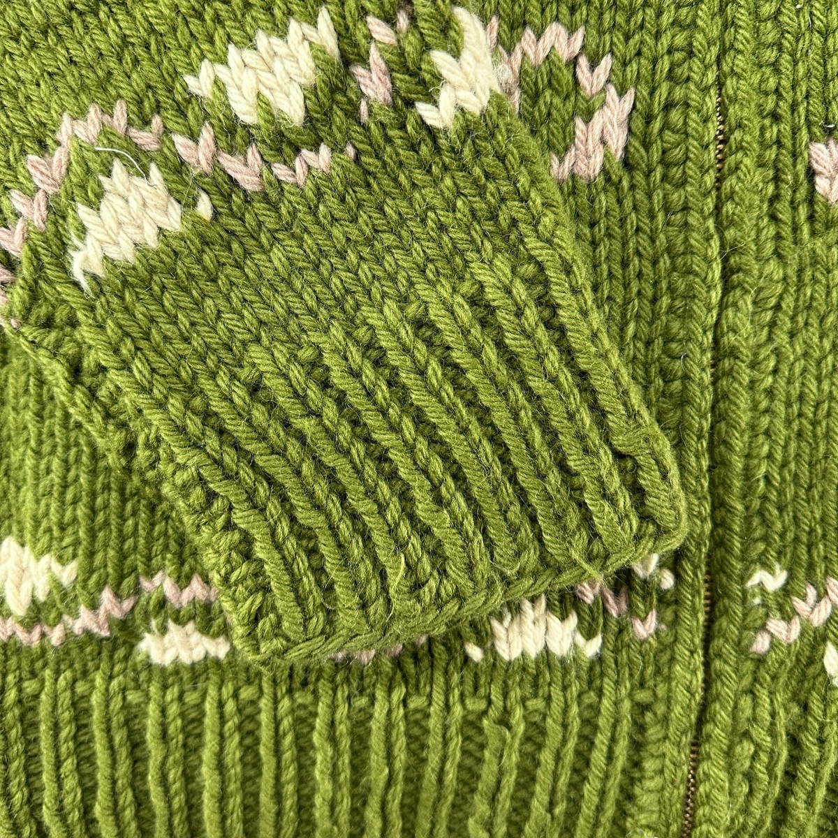 VINTAGE Cowichan Sweater Mens XL Green Full Zip Wool Shawl Native