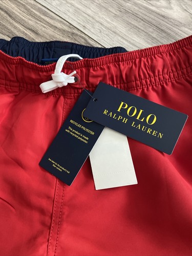NWT Polo Ralph Lauren swim trunks Youth Sz 10/12 Red stretch waistband - Picture 3 of 7