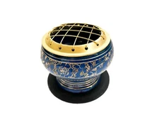 Brass Charcoal burner and Coaster - Blue Carved - For Charcoal Incense Resin !!