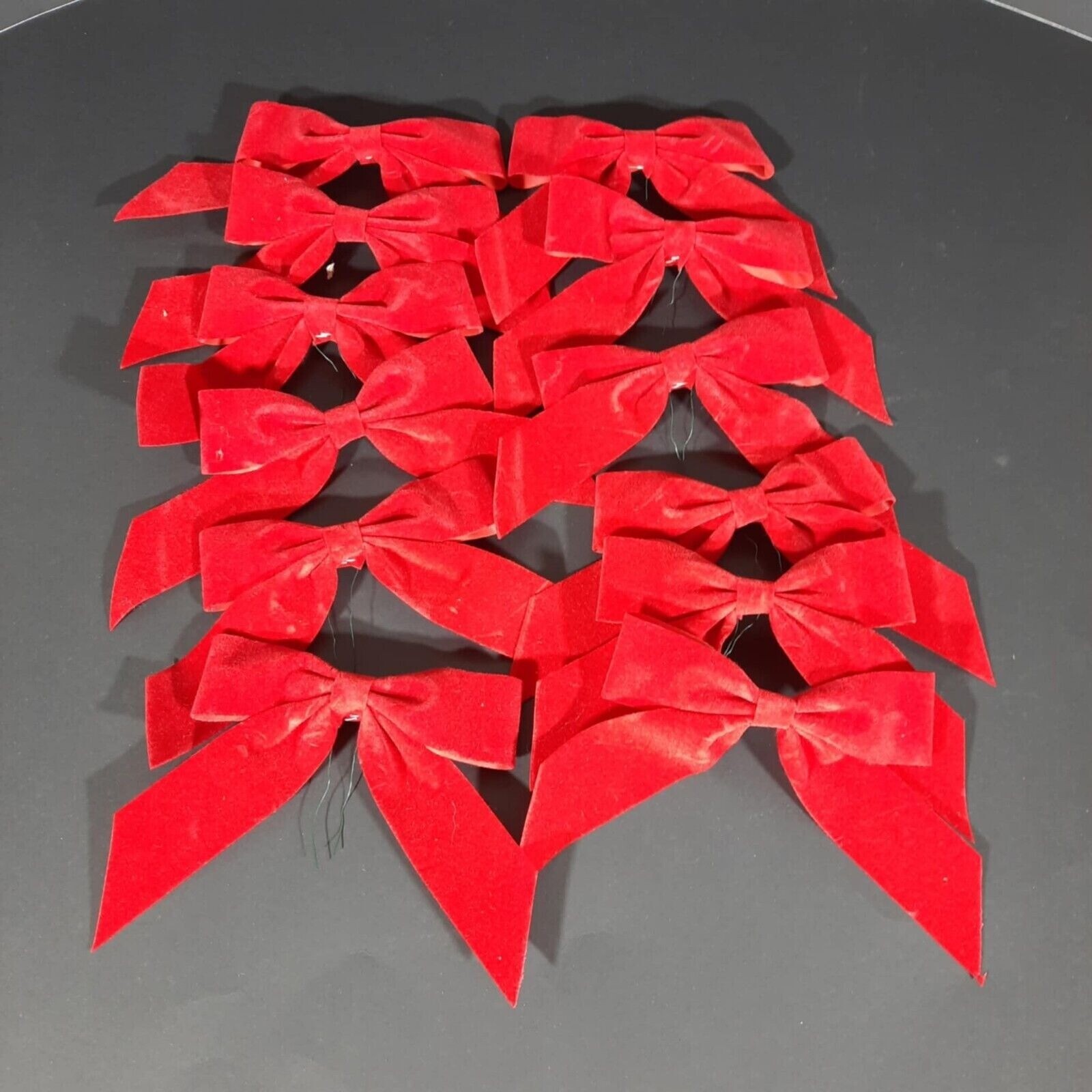 12 Vintage Red Christmas Tree Velvet & Satin Tie Bows