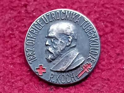 VINTAGE PIN ANSTECKER / ROBERT KOCH 1882 / ENTDECKUNG DER URSACHEN DER TUBERKULOSE