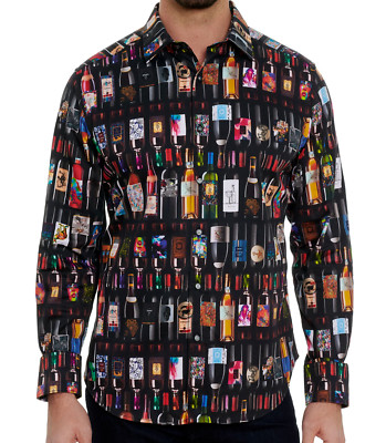 Robert Graham Wine Bottle ''Sommelier'' Stretch Mens Shirt S Small NWT $228