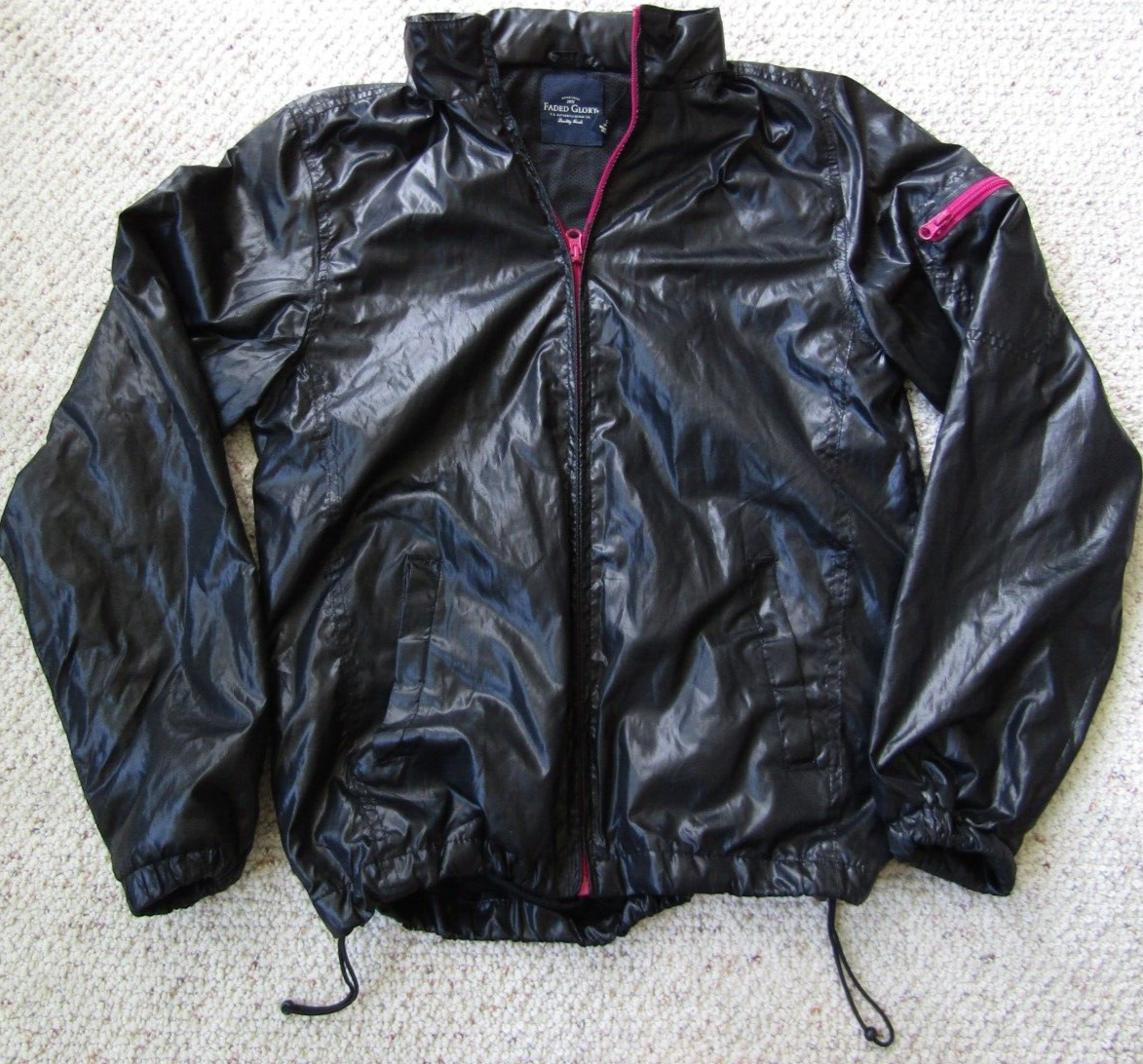 FADED GLORY Black rain coat windbreaker shiny jacket women S FG - Main Image