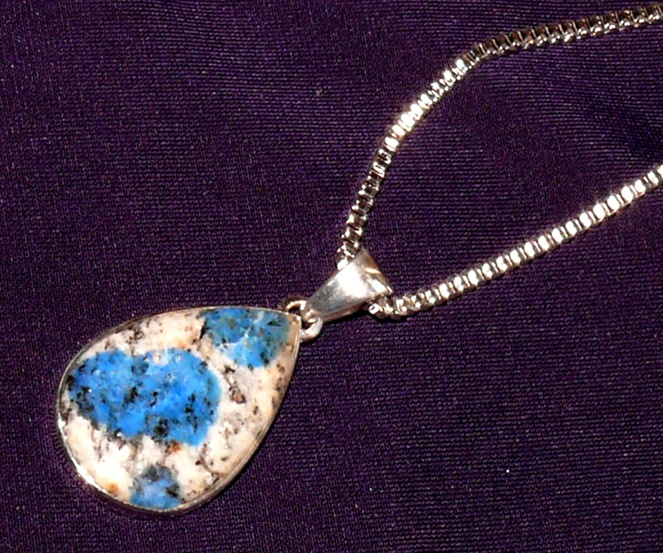 Halskette, Anhänger Silber, Azurit, Kette versilbert, 3,5g 28x19x4mm - Bild 4 von 4