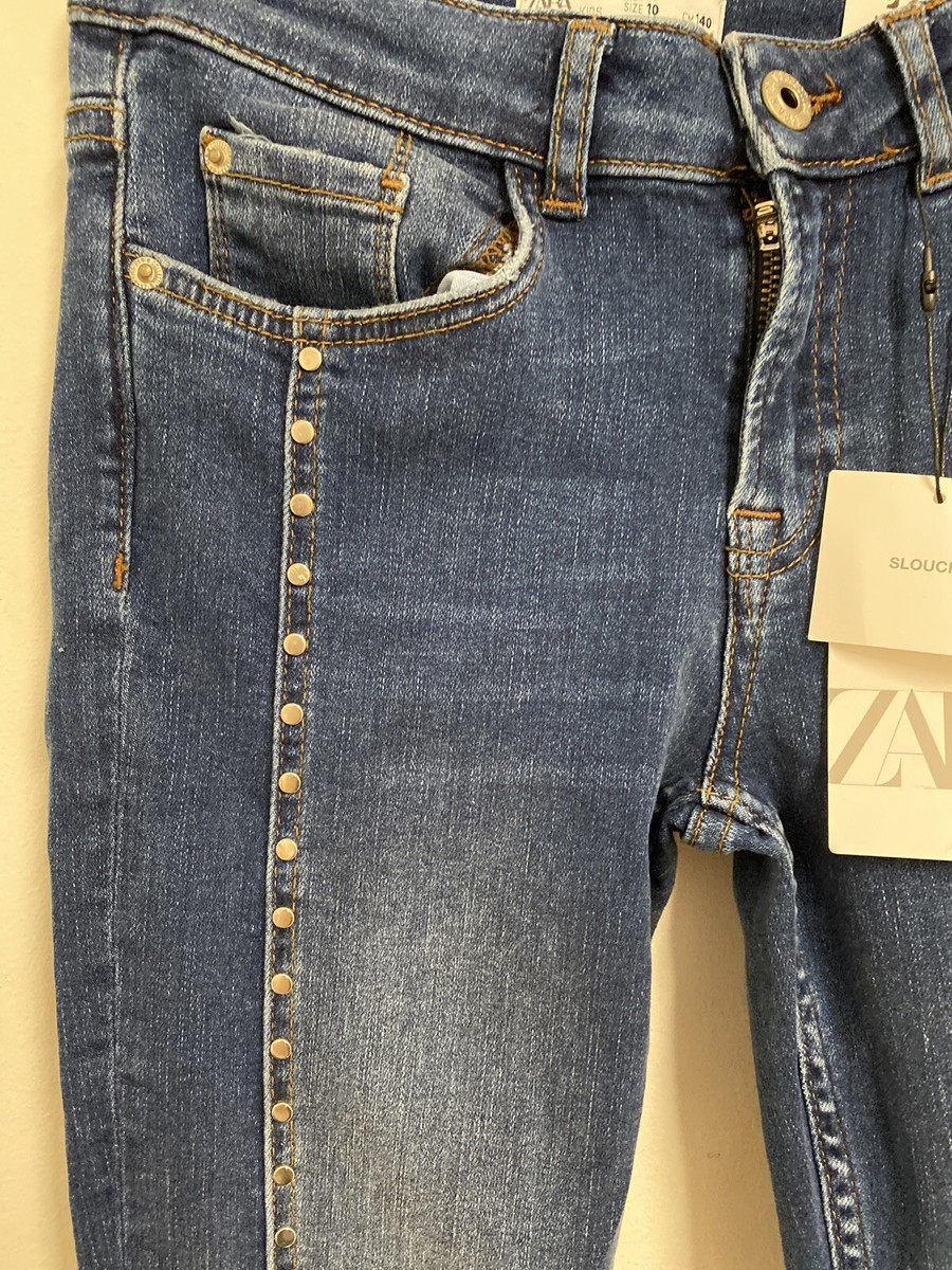 【新品】ZARA 140cm NEW ZARA Girl KIDS Blue STUDDED SKINNY JEANS Size 10 140cm