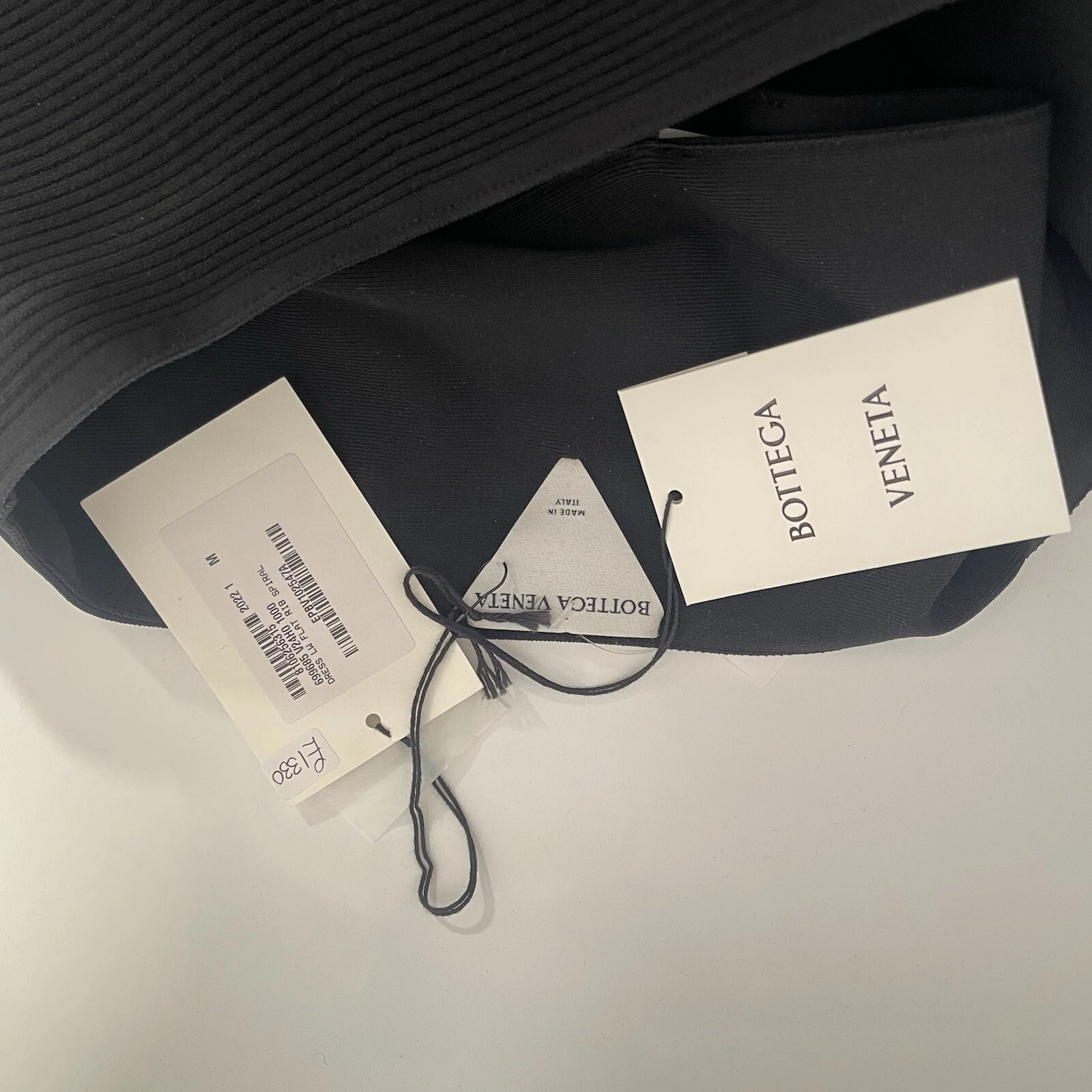Abito BOTTEGA VENETA UK M nero piatto costina spirale mini abito una spalla