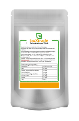 100g | Schokodrops Weiß | gesüßt mit Stevia | Schokolade | Buxtrade