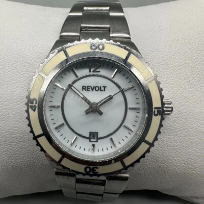 Revolt Watch Women Silver Tone White Dial Round 31MM Date Window New Battery 7''