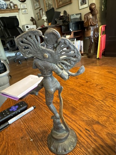 Antique Handmade Antique Shiva Lord Of Dance Statue 10 Inches Tall Bronze Or P - Picture 2 of 4