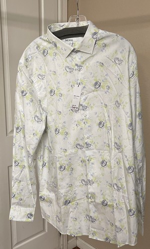 Bar III White Grey Lime Slim Fit Dress Shirt Size 17-17 1/2 1168 - 第 1/6 張圖片