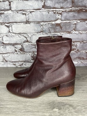 Alberto Fermani Burgundy Leather Ankle Side Zip Heel Booties Women Sz 36.5EU/6M