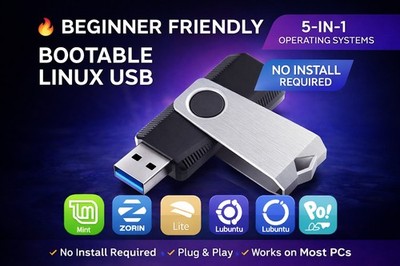 JML Development Bootable Linux USB 5-in-1 Beginner Friendly Mint Zorin Lite Pop