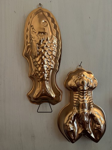 Vintage Copper Color Fish & Lobster Wall Kitchen Decor Cake Baking Jello Molds