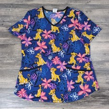 Scrubstar Women's Disney Lion King V-Neck AOP Print Medical Scrub Top Sz Medium
