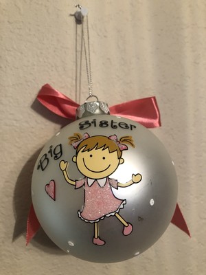 Big Sister Ornament Bir Round With Pink Bow Super Cute