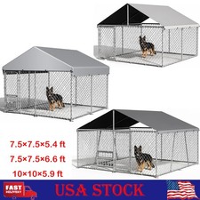 Large Dog Kennel Outdoor with Roof, Heavy Duty Metal Pet Fence Enclosure