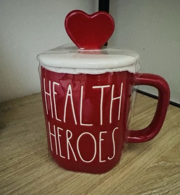 Rae Dunn Health Heroes Red Ceramic Mug With Heart Lid