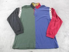 Tommy Hilfiger Polo Shirt Mens Large Multi Colorblock Rugby Long Sleeve Tape