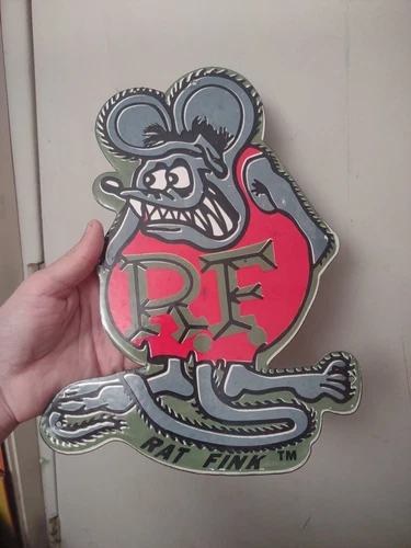 LARGE VINTAGE RAT FINK PORCELAIN METAL SIGN ED ROTH HOT ROD AUTO GAS ENGINE RACE