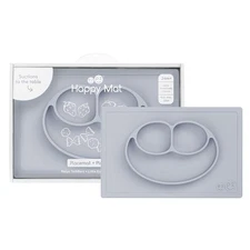 🍽️ ezpz Happy Mat Toddler Feeding Tray – Suction Silicone Placemat – Gray