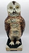 RARE Antique French Majolica Ceramic Owl On Book Chouette Tobacco Jar Humidor