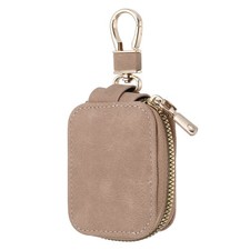 Earbud Case PU Leather Headphone Storage Bag with Keychain, Khaki