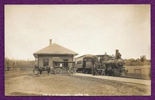 E. 1900s RPPC ANTRIM NH RAILROAD STATION TRAIN ARRIVAL HORSE & WAGON