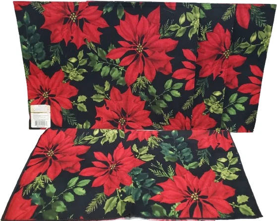 Stoff 4er Set: 3 Tischsets & 1 Serviette, WEIHNACHTEN WEIHNACHTSSTERN BLUMEN PASSION