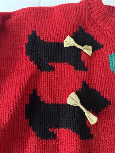 Karen Scott Sweater Women Petite L PL Scottie Dog 1980s NOS Ugly Christmas VNTG