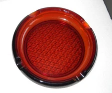 Vintage Round Amber Glass Cigar Ashtray 7.75" Diamond Pattern