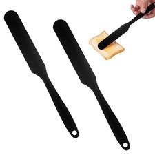 2 Pieces Long Handle Silicone Jar Spatula Non-Stick Rubber 28*3.5cm, Black