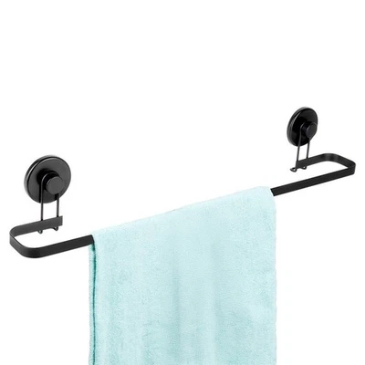 Porte-Serviettes Métal Noir 60x8,5x11cm Barre Salle de Bain avec Ventouses - Photo 1/4