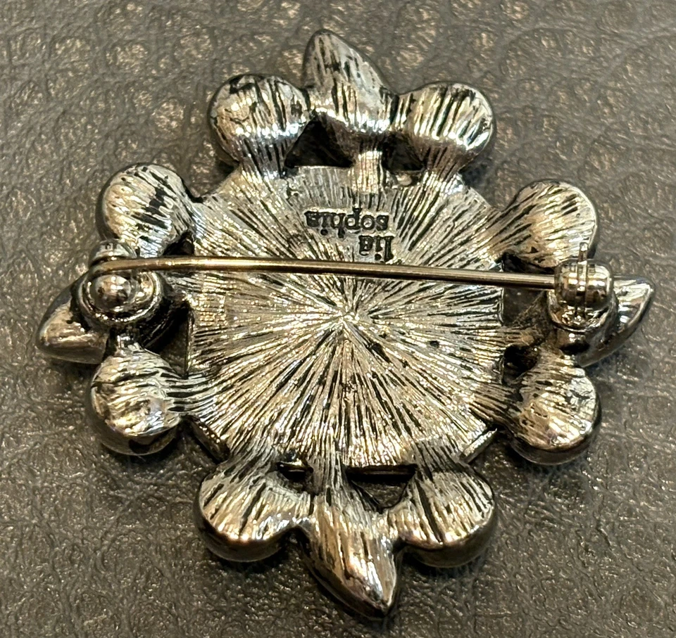 Broche prendedor joyería vintage de cristales de corte azul púrpura concha de abulón de Lia Sophia Foto 4 de 4