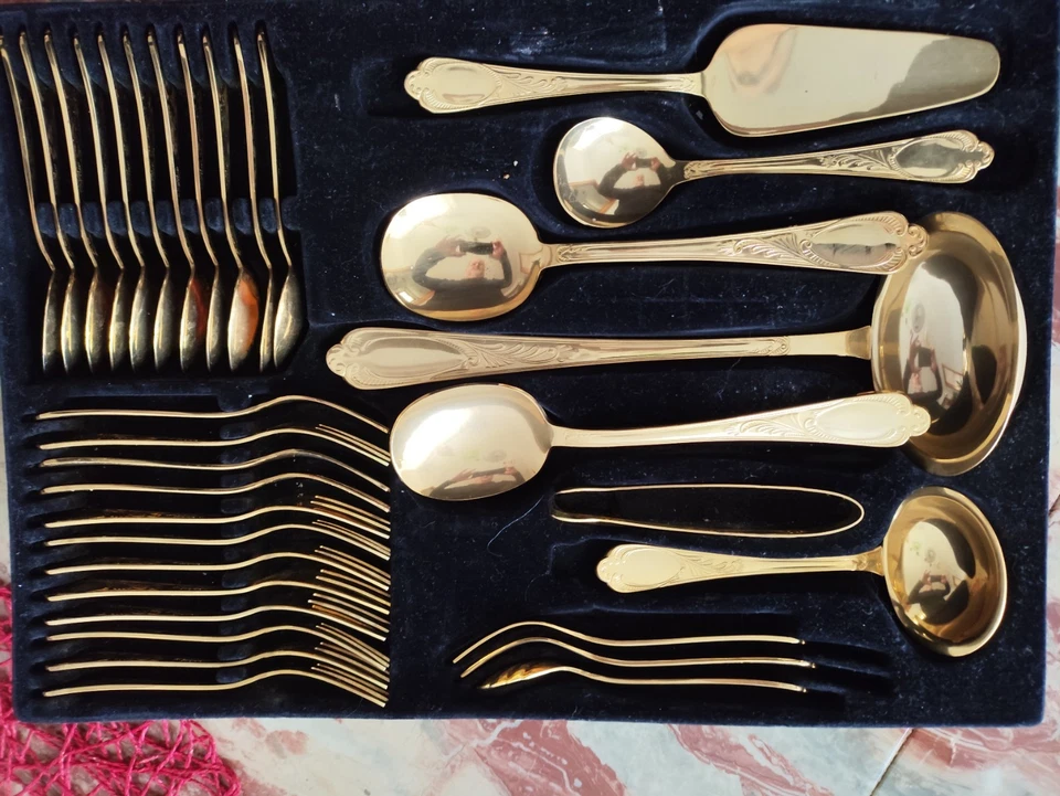 Besteckset SBS 12 Personen 23/24 Karat Hart vergoldet  70 Teile - Bild 2 von 4