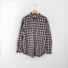 Carhartt Shirt Mens Large Plaid Relaxed Fit Red Gray Button Up Work Long Sleeve
