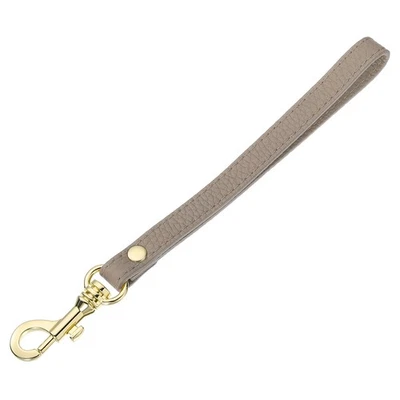 Lanière en cuir pour sac à main, porte-clés (cuir gris, fermoir doré) - Photo 1/4