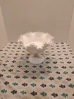 Vintage Fenton White Milk Glass Silver Crest Large Footed Bowl