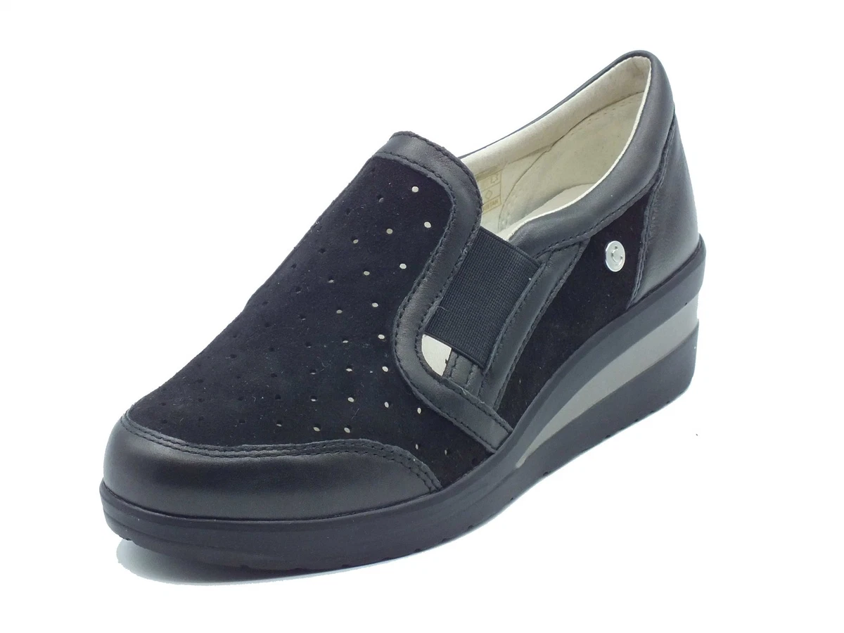 Cinzia Soft Mocassino Donna In Pelle Scamosciata Blu Con Zeppa 4 Cm - Art. IV6821178 002, Calzata Regolare