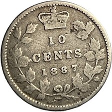 1887 Queen Victoria 10 Cents Canada Rare Limited Supply Silver Coin VG8