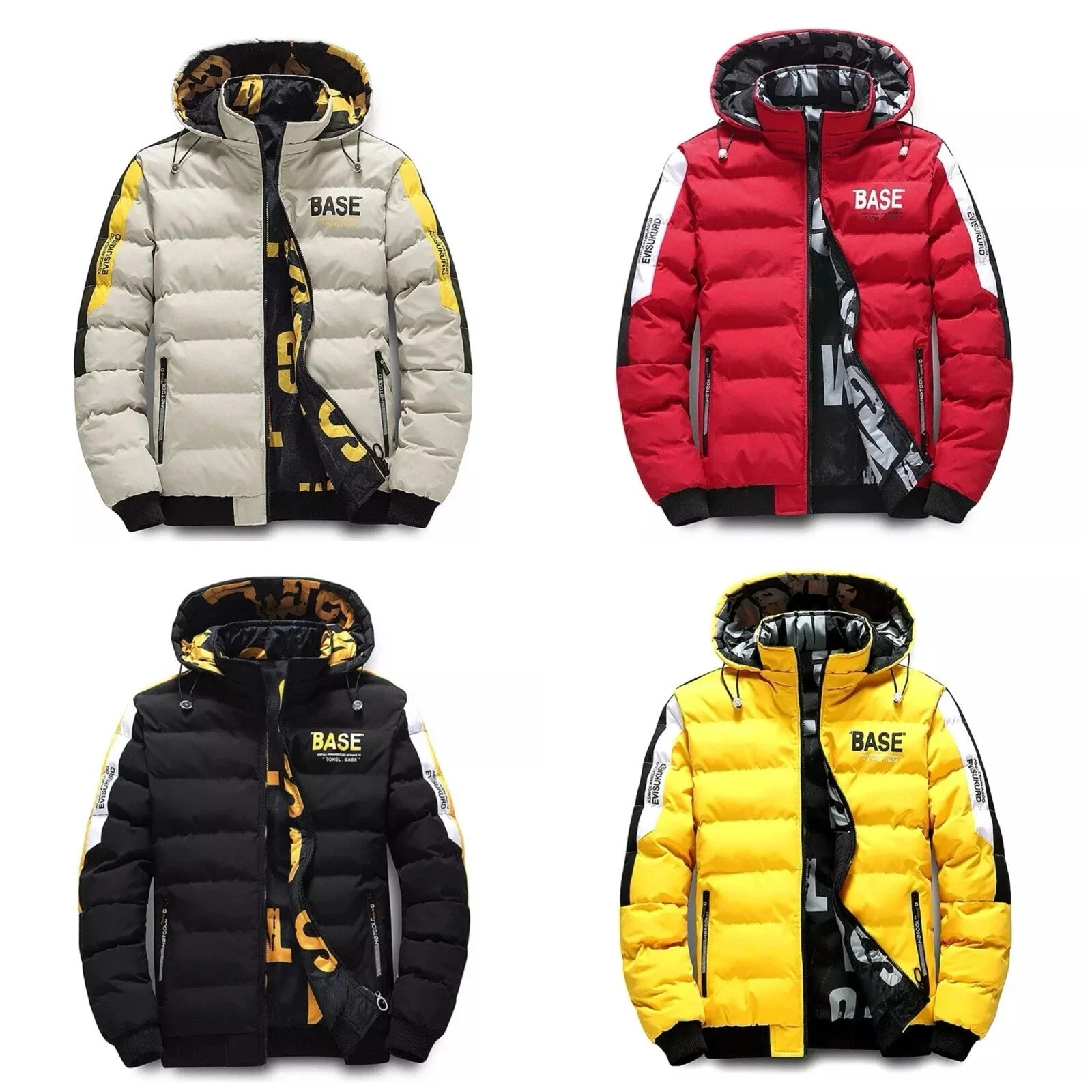 Mens Jacket Bomber Warm Padded Puffer Quilted Water Resistant Winter Hooded Coat
