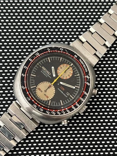 SEIKO 6138-0011  Automatic Chronograph UFO Watch Men's Black Dial Vintage