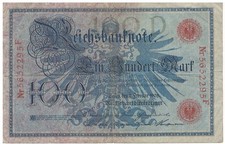 WW1 Era GERMANY 100 MARK REICHSBANKNOTE BANKNOTE WWI BERLIN RED SEAL 1908 Money