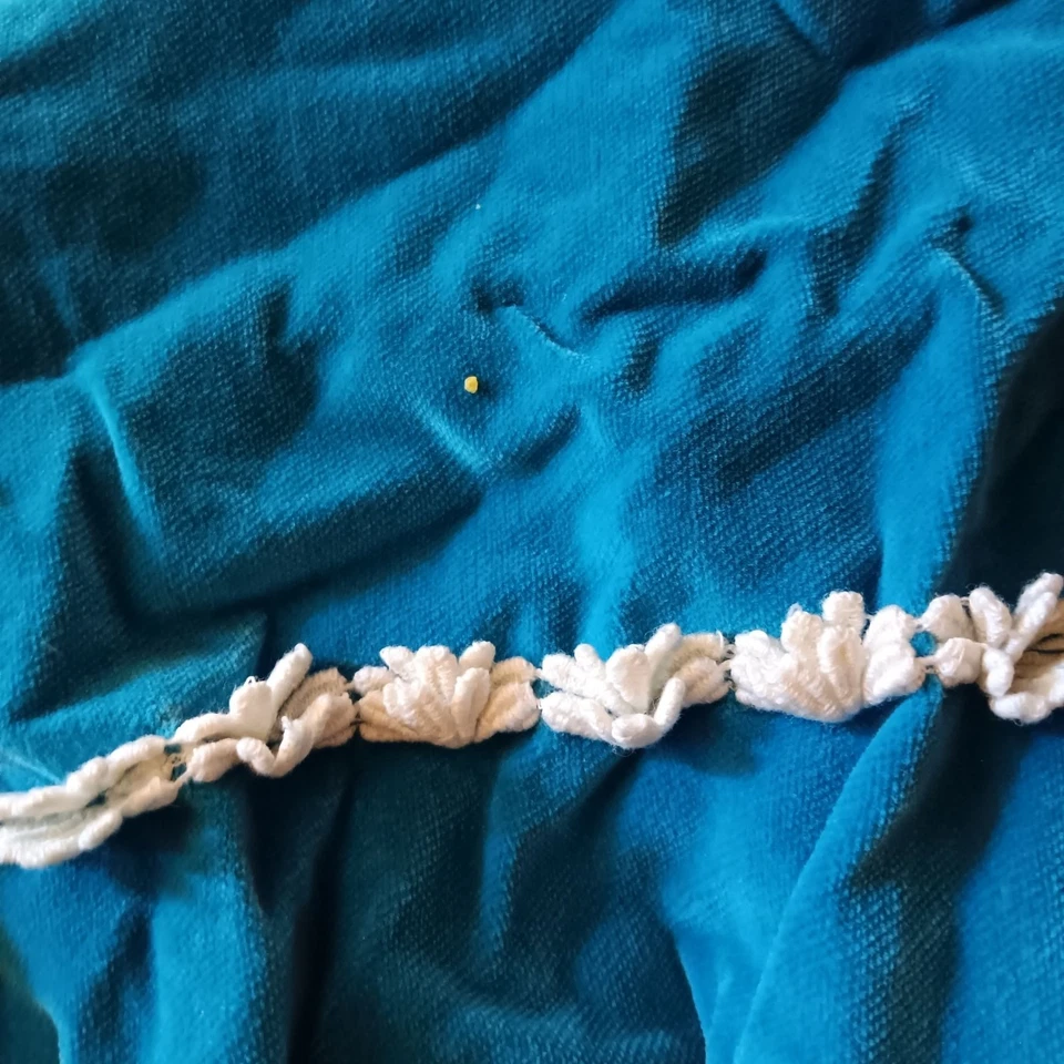 1OF1 2T 3T Vintage Velvet Baby Dress White Lace Trim & Button Details 1950's - Image 4 of 4