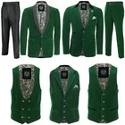 Mens Green Velvet Vintage 3 Piece Suit Tuxedo Blazer Coat Waistcoat Trouser