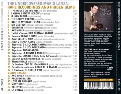 MARIO LANZA UNDISCOVERED MARIO LANZA: RARE RECORDINGS AND HIDDEN GEMS NEW CD