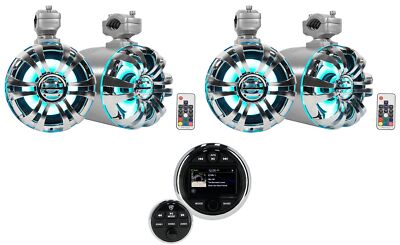 Rockville RGHR48A 4 Zone Marine Receiver w/Bluetooth+(4) 6.5'' LED Tower Speakers