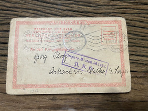 1917 Postcard Sweden Astrakhan Russia POW Camp 20 Rubles Receipt STOCKHOLM WW1