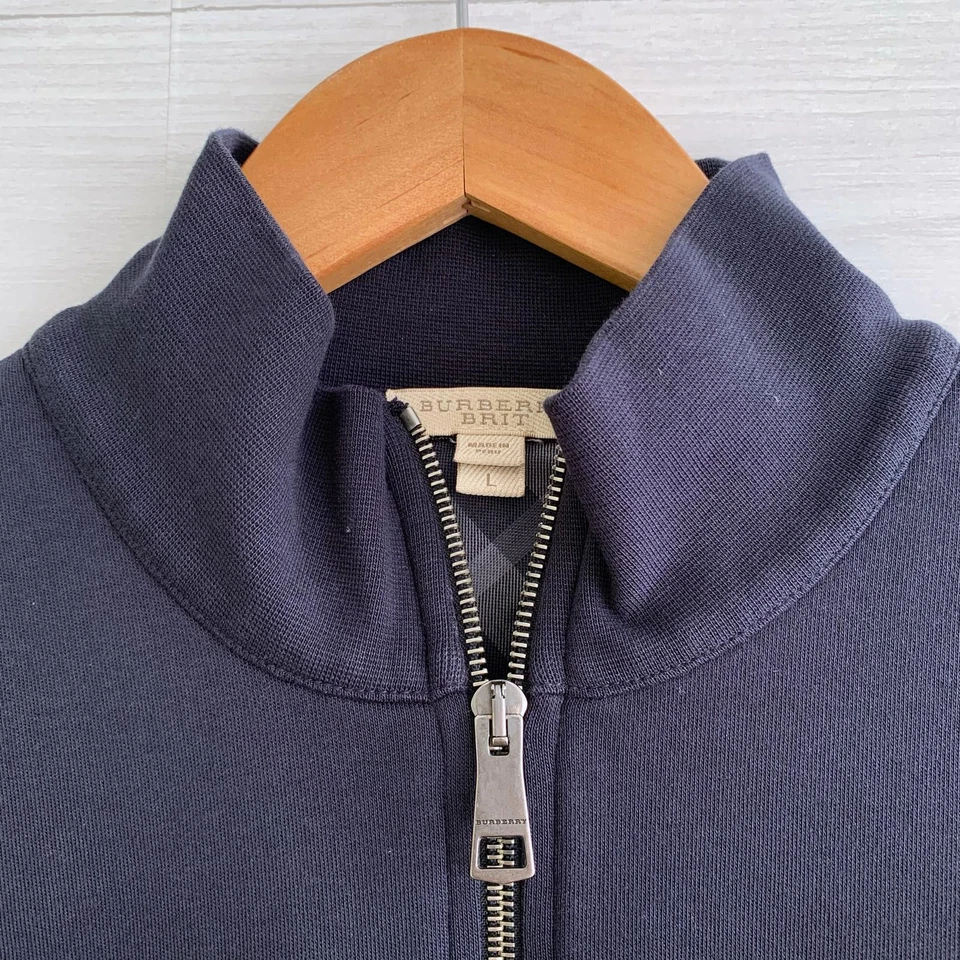 Burberry Brit - Navy blue Pima Cotton 1/2 zip pullover sweater, L - Image 3 of 4